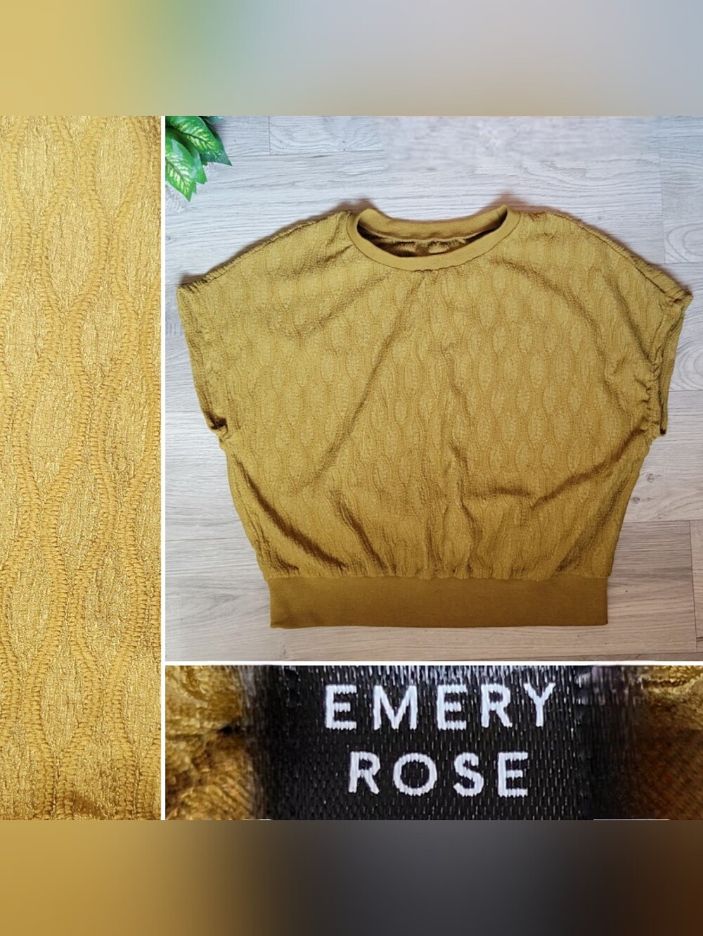 Emery Rose Mustard Yellow Dolman Sleeve Jacquard Ogee Crew Neck Blouse, Large